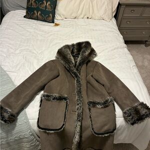 Women's Faux Fur Trimmed Suede Coat